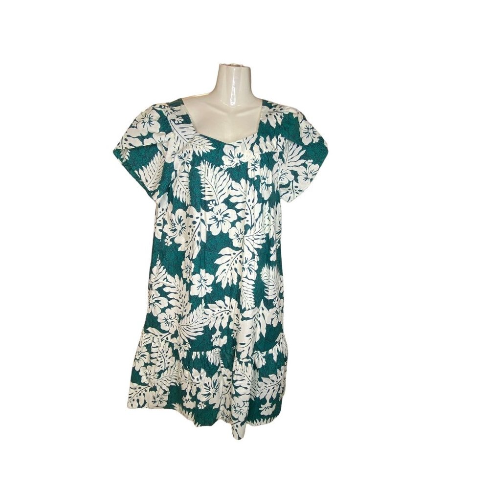 Royal Creation Tiki dress zip back leaves pattern Hawaii Medium